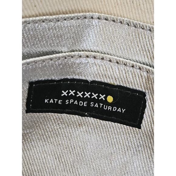 KATE SPADE SATURDAY Silver Metallic Canvas Large Tote Bag Purse Double Straps - Picture 7 of 11